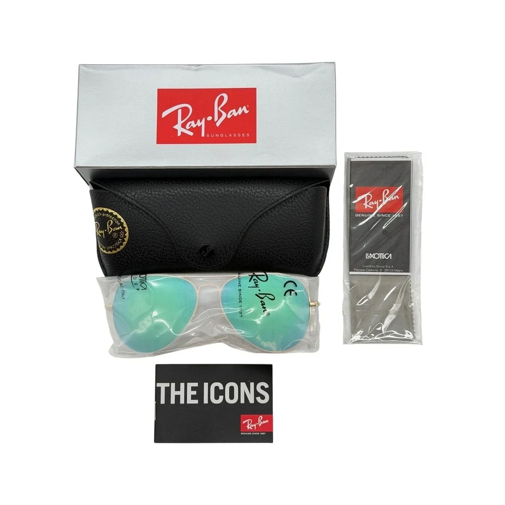 Ray-Ban Aviator Sunglasses RB3026 Gold Frame Green Mirror Flash‎ 62/14 Lenses